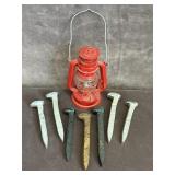 Railroad Lantern & Iron Spikes