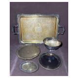 Silverplate & Silver Tone Serving Platters & Bowl