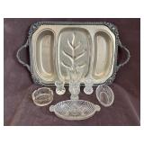Silver-plated Serving Tray, Glass Bud Vase,