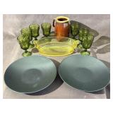 Green Fostoria Style Goblets, Brown Glaze