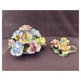Hand Painted Floral Bouquet and Candle Holder