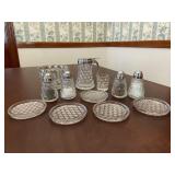 Fostoria American Glass Salt & Peppers, Creamer,