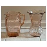 Pink Glass Pitcher & Vase