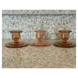 Amber & Pink Glass Candle Holders