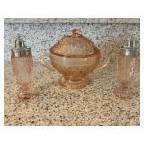 Pink Depression Salt/Pepper & Covered Candy Dish