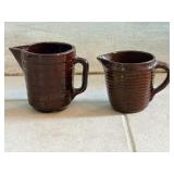 USA Pottery Brown Ribbed Pitchers