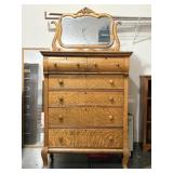 Tiger Oak Chest of Drawers with Serpentine Front
