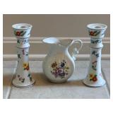 Decorative Floral Candle Holders & Pitcher