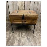 Vintage Rustic Flip top Table w Iron legs &