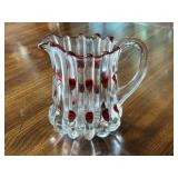 Small Pressed Glass Water Pitcher with Ruby S