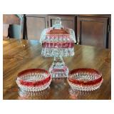 Ruby Red Flash Glass Pedestal Compote with Lid &