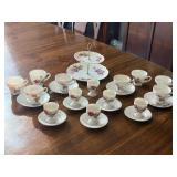 Vintage Porcelain Teacup Set with Two Tier