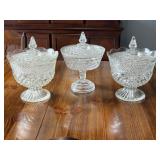 Diamond Cut Pattern Lidded Footed Compotes
