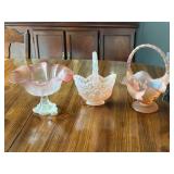 Fenton Pink Opal Basket, Mikasa Rosella Pink