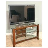 3 Tier Glass Entertainment Center and Panasonic