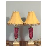 Cranberry Glass Lamps with Etched Floral Design
