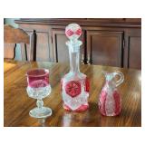 Cranberry Crystal Cruet and Decanter, Pressed