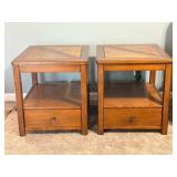 Pair of Wooden End Tables with Lower Shelf and