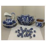 Blue & White Pitcher, Bowls & Porcelain Beads