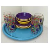 Plastic Drinking Glasses, Bowls, Plates & Platter