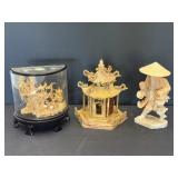 Asian Carved Soapstone and Carved Cork Decor