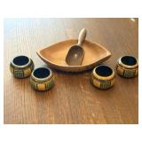 Wooden Serving Bowl with Scoop & Napkin Rings