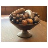 Wooden Pedestal Serving Bowl with Wooden Fruit