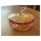 Amberina Dimpled Covered Candy Dish