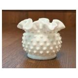 White Milk Glass Hobnail Rose Bowl