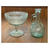 Glass Pedestal Dessert Bowl & Glass Cruet