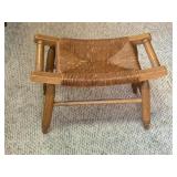 Wood Foot Stool with Hand-Woven Rush Seat