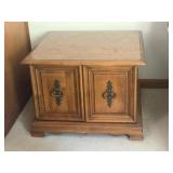 Wood End Table with Paneled Cabinet Doors