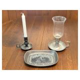 Pewter Candle Holders & Small Tray