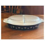 Pyrex Black Snowflake Divided Casserole Dish w