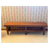 Wood Bench with Lower Slatted Storage Shelf