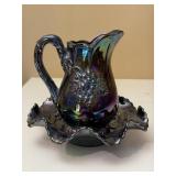 Reproduction Carnival Glass Pitcher & Bowl