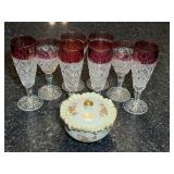 Indiana Glass Rudy Red Stemware & Covered Candy