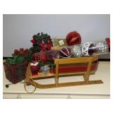 Wooden Sleigh and Christmas Decor