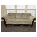 Modern Wood Framed Ornate Carved Plush Sofa
