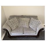 Ornate Carved Wood Frame Loveseat & Pillows