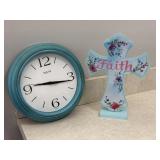 Turquoise Clock & Faith Cross