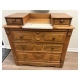 Antique Victorian Walnut Dresser w/ Marble Insert
