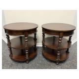 Solid Wood 3 Tier Spool Leg Side Tables