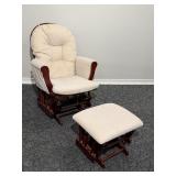 Padded Wood Frame Glider w/ Ottoman