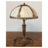 Art Nouveau Style Table Lamp with Slag Glass Shade