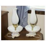 Milk Glass Hurricane Lamps with Hobnail Shades