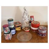 Christmas Advertising Tins & Glass Platter