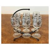 Libbey Wine Glasses with Metal Caddy