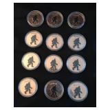 12 BIGFOOT MYTHICAL CREATURES COPPER COINS