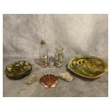 ASSORTED SEA SHELLS, SEA SHELL ASH TRAY, MINERAL